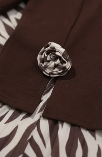 Gül Detaylı Bluz Etek ikili Takım 5645-03 Kahverengi