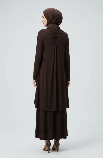 طقم فستان بدون أكمام بمقاسات كبيرة، قطعتين، 6370-06، بني 6370-06