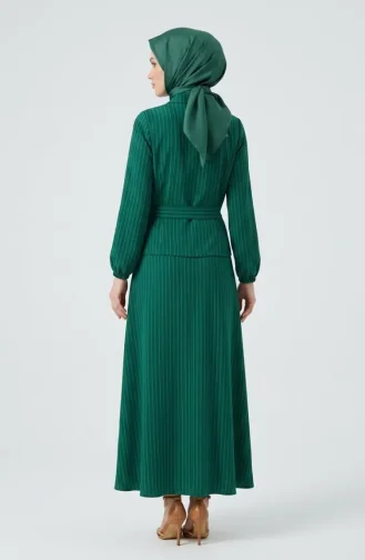 Ensemble Deux Pièces Rayé Avec Broche Et Ceinture 0280-03 Vert émeraude 0280-03