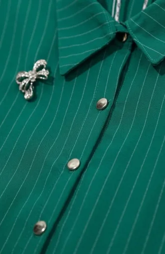 Ensemble Deux Pièces Rayé Avec Broche Et Ceinture 0280-03 Vert émeraude 0280-03