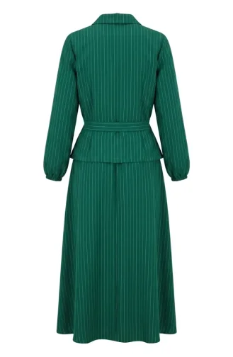 Ensemble Deux Pièces Rayé Avec Broche Et Ceinture 0280-03 Vert émeraude 0280-03