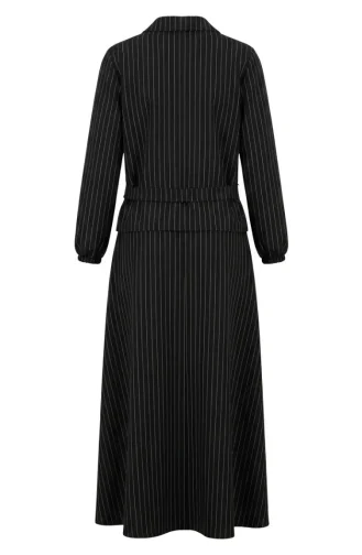 Ensemble Deux Pièces Rayé Avec Broche Et Ceinture 0280-04 Noir 0280-04