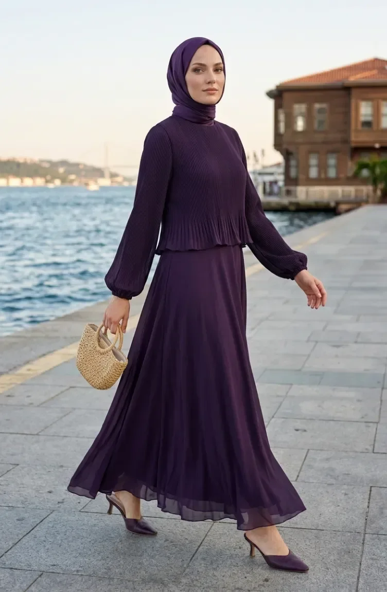 Robe De Soirée Plissée Grande Taille 0170-12 Violet 0170-12