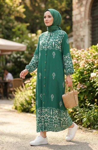 Robe Longue Boutonnée En Viscose Vert émeraude 0274-01 0274-01