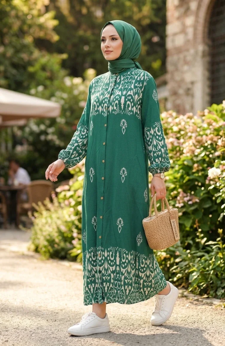 Robe Longue Boutonnée En Viscose Vert émeraude 0274-01 0274-01
