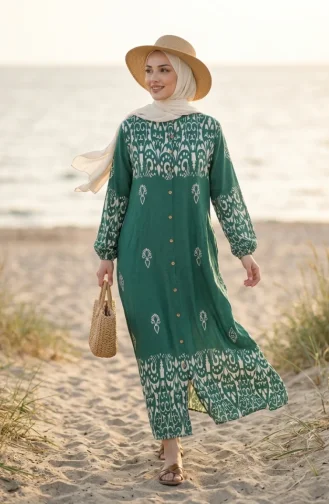 Robe Longue Boutonnée En Viscose Vert émeraude 0274-01 0274-01