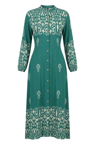 Robe Longue Boutonnée En Viscose Vert émeraude 0274-01 0274-01