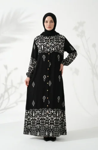 Langes Geknöpftes Viskosekleid 0274-02 Schwarz 0274-02
