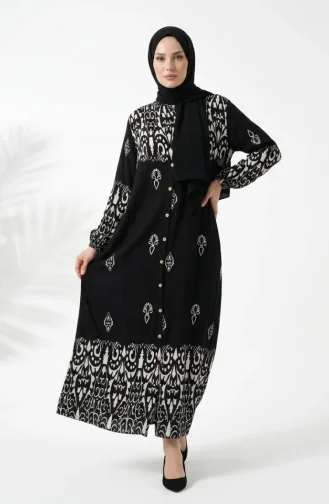 Langes Geknöpftes Viskosekleid 0274-02 Schwarz 0274-02