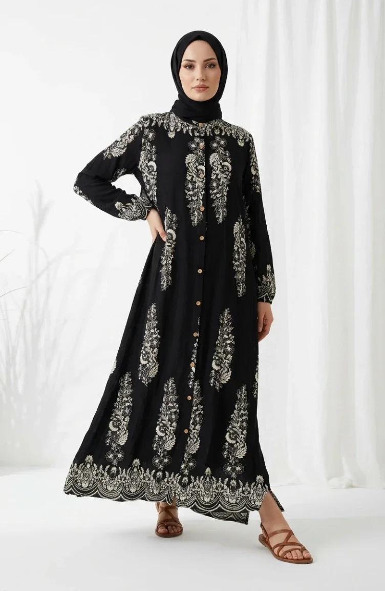Robe Boutonnée En Viscose 0275-01 Noire 0275-01