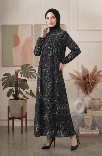 Kleid Mit Crinkle-Stoffpasse Und Muster 0505A-01 Schwarz 0505A-01