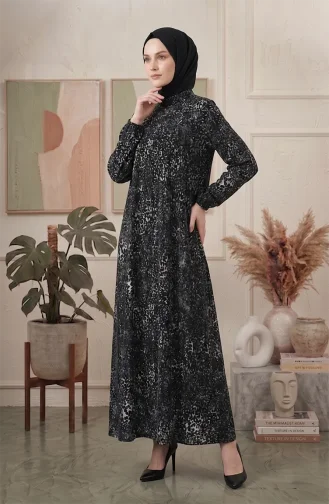 Kleid Mit Crinkle-Stoffpasse Und Muster 0505A-01 Schwarz 0505A-01
