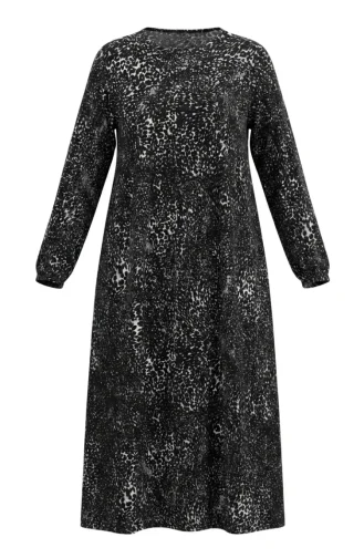 Kleid Mit Crinkle-Stoffpasse Und Muster 0505A-01 Schwarz 0505A-01