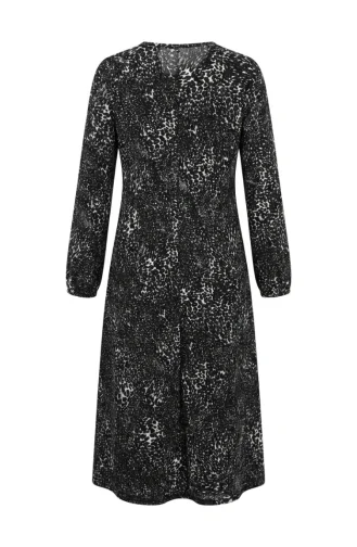 Kleid Mit Crinkle-Stoffpasse Und Muster 0505A-01 Schwarz 0505A-01