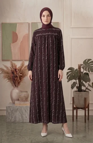 Robe à Empiècement En Crêpe à Motifs 0505C-01 Marron 0505C-01