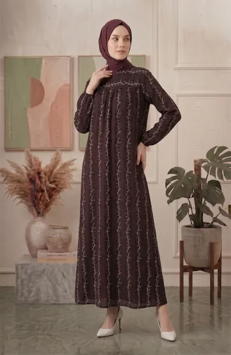Robe à Empiècement En Crêpe à Motifs 0505C-01 Marron 0505C-01