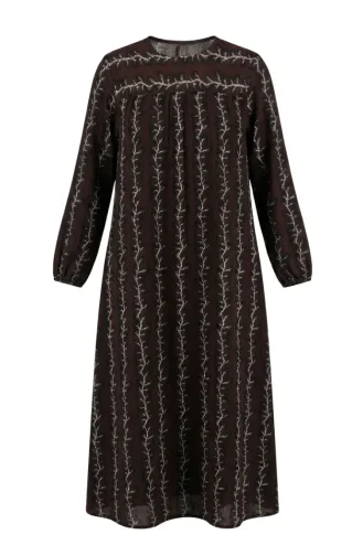 Robe à Empiècement En Crêpe à Motifs 0505C-01 Marron 0505C-01