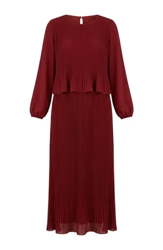 Piliseli Multi Şifon Elbise 2044-13 Kiremit