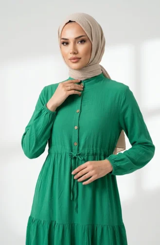 Robe Demi-boutonnée En Viscose 0085-21 Verte 0085-21