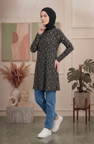 Crinkle Fabric Patterned Tunic 0504-01 Black 0504-01