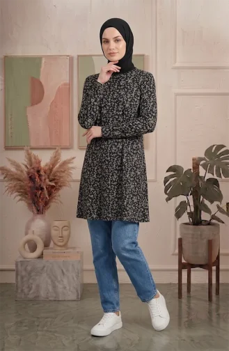 Crinkle Fabric Patterned Tunic 0504-01 Black 0504-01