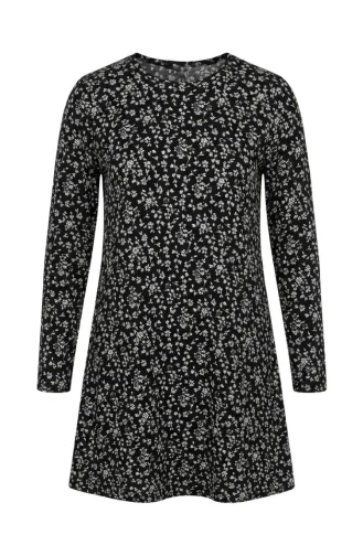 Crinkle Fabric Patterned Tunic 0504-01 Black 0504-01