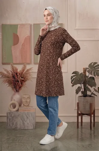 Crinkle Fabric Patterned Tunic 0504-02 Brown 0504-02