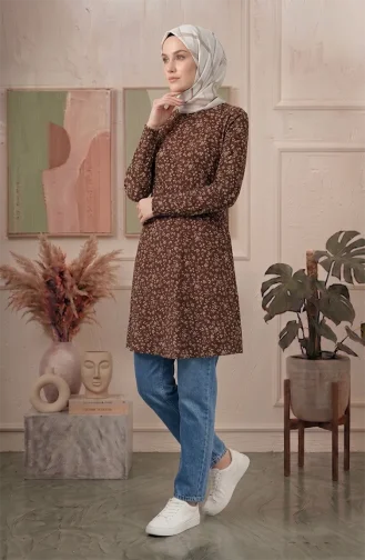 Crinkle Fabric Patterned Tunic 0504-02 Brown 0504-02