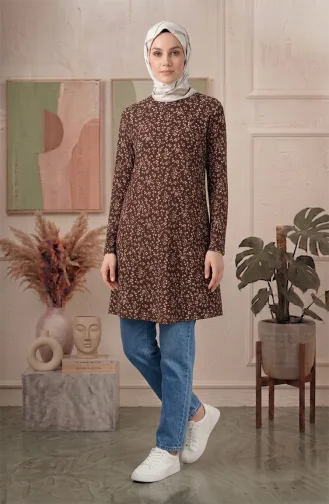 Crinkle Fabric Patterned Tunic 0504-02 Brown 0504-02