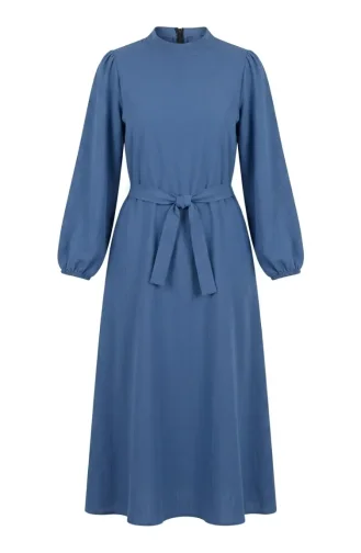 Belted Dress With Elasticated Sleeves 2261-01 Indigo 2261-01