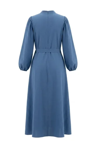Belted Dress With Elasticated Sleeves 2261-01 Indigo 2261-01