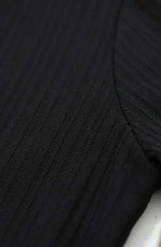 Kleid Mit Gürtel Und Elastischen Ärmeln 2261-02 Schwarz 2261-02