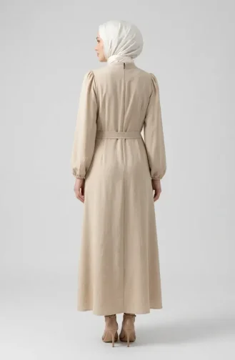Belted Dress With Elasticated Sleeves 2261-03 Beige 2261-03