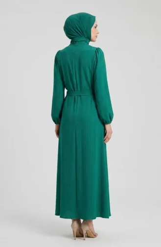 Belted Dress With Elasticated Sleeves 2261-04 Green 2261-04