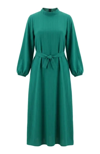 Belted Dress With Elasticated Sleeves 2261-04 Green 2261-04