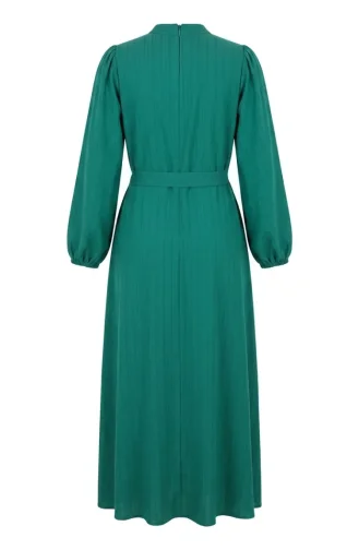 Belted Dress With Elasticated Sleeves 2261-04 Green 2261-04