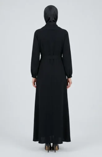 Kleid Mit Schalkragen Halber Knopfleiste Und Gürtel 2262-01 Schwarz 2262-01