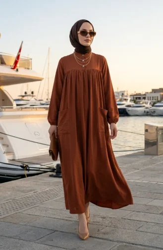 Aerobin Fabric Relaxed Fit Dress With Pockets 0278-02 Tan 0278-02