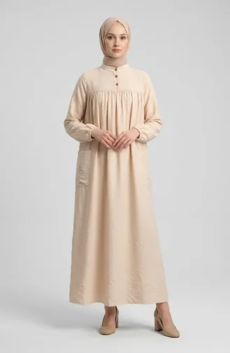 Aerobin Fabric Relaxed Fit Dress With Pockets 0278-03 Beige 0278-03