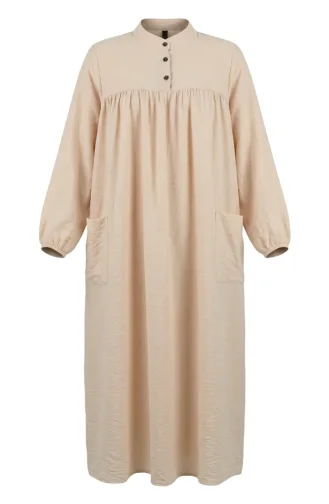 Aerobin Fabric Relaxed Fit Dress With Pockets 0278-03 Beige 0278-03