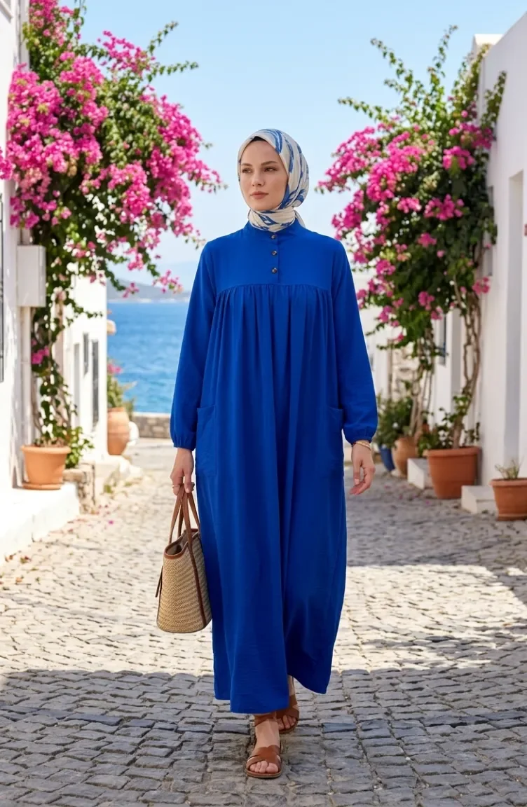 Aerobin Fabric Relaxed Fit Pocket Dress 0278-06 Navy Blue 0278-06