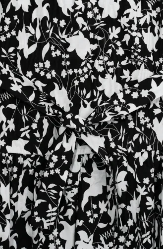 Floral Patterned Layered Belted Dress 0281-01 Black And White 0281-01