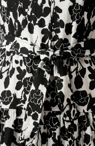 Floral Patterned Layered Belted Dress 0281B-01 Black And White 0281B-01