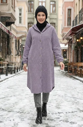 Hooded Button-Down Cashmere Coat 0201-07 Lilac 0201-07