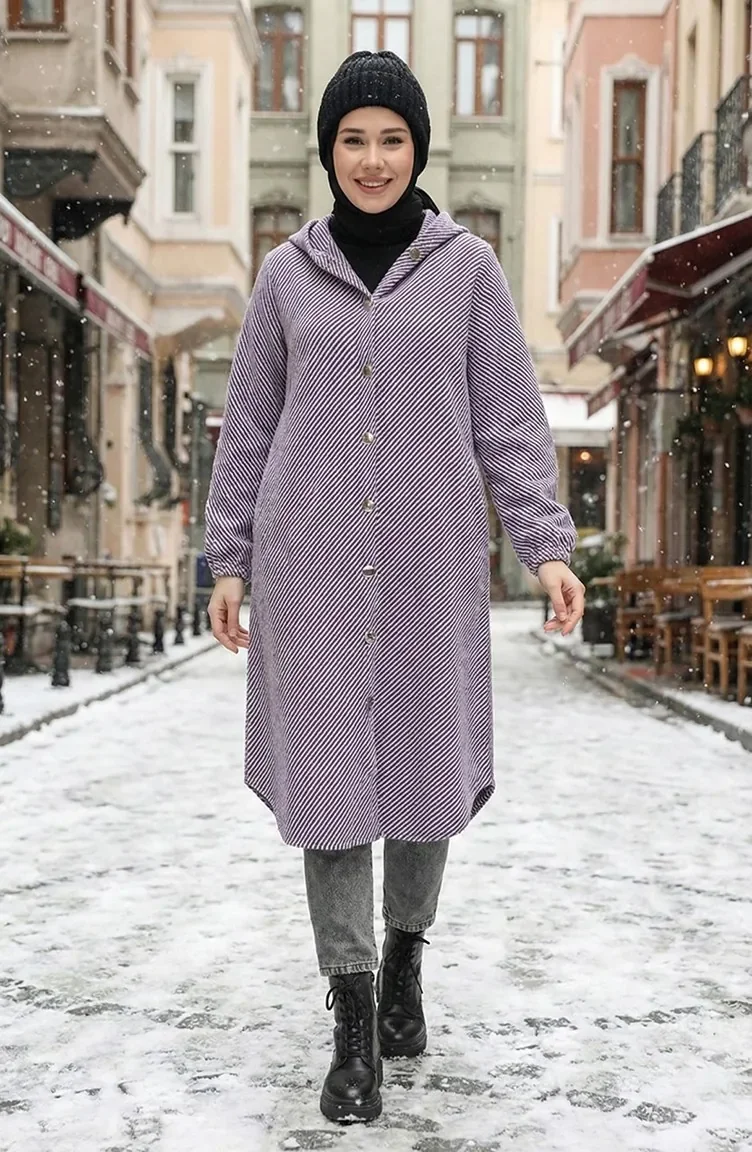 Hooded Button-Down Cashmere Coat 0201-07 Lilac 0201-07