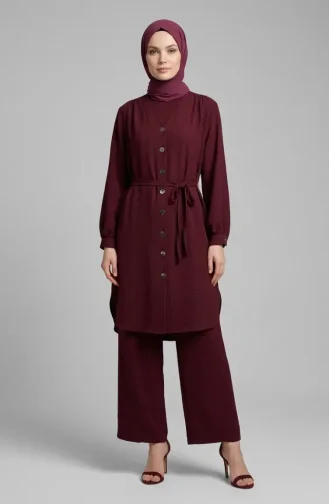 طقم من قطعتين من قماش المودال مع تفاصيل أزرار 2268-02 بورغندي 2268-02