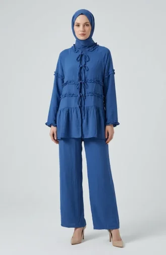 Modal Fabric Ruffled Lace-Up Two-Piece Set 2270-01 Indigo 2270-01