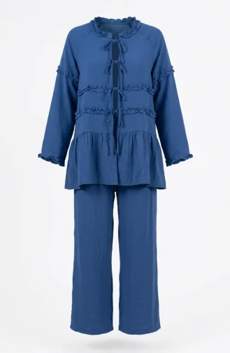 Modal Fabric Ruffled Lace-Up Two-Piece Set 2270-01 Indigo 2270-01