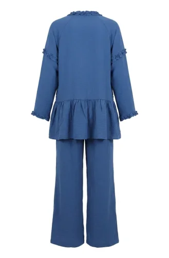 Modal Fabric Ruffled Lace-Up Two-Piece Set 2270-01 Indigo 2270-01