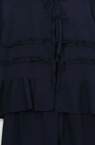 Modal Fabric Ruffled Lace-Up Two-Piece Set 2270-02 Navy Blue 2270-02